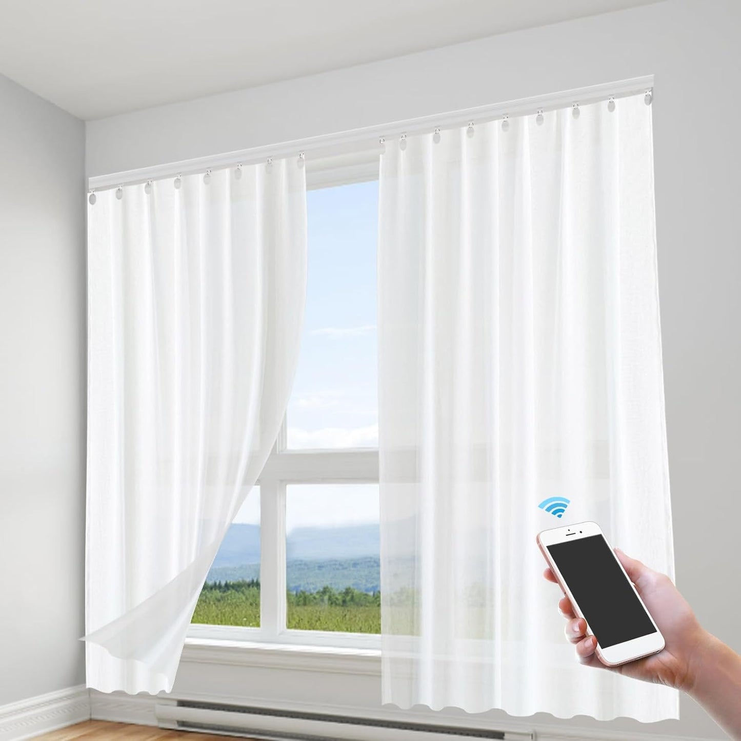 Motorized Curtain Track Celling Smart Curtains System with Remote Control Electric Curtain Rods Rail with Timer&Manual Switching&Limit Device&Touch&Memory Function, 7.08-13.78ft