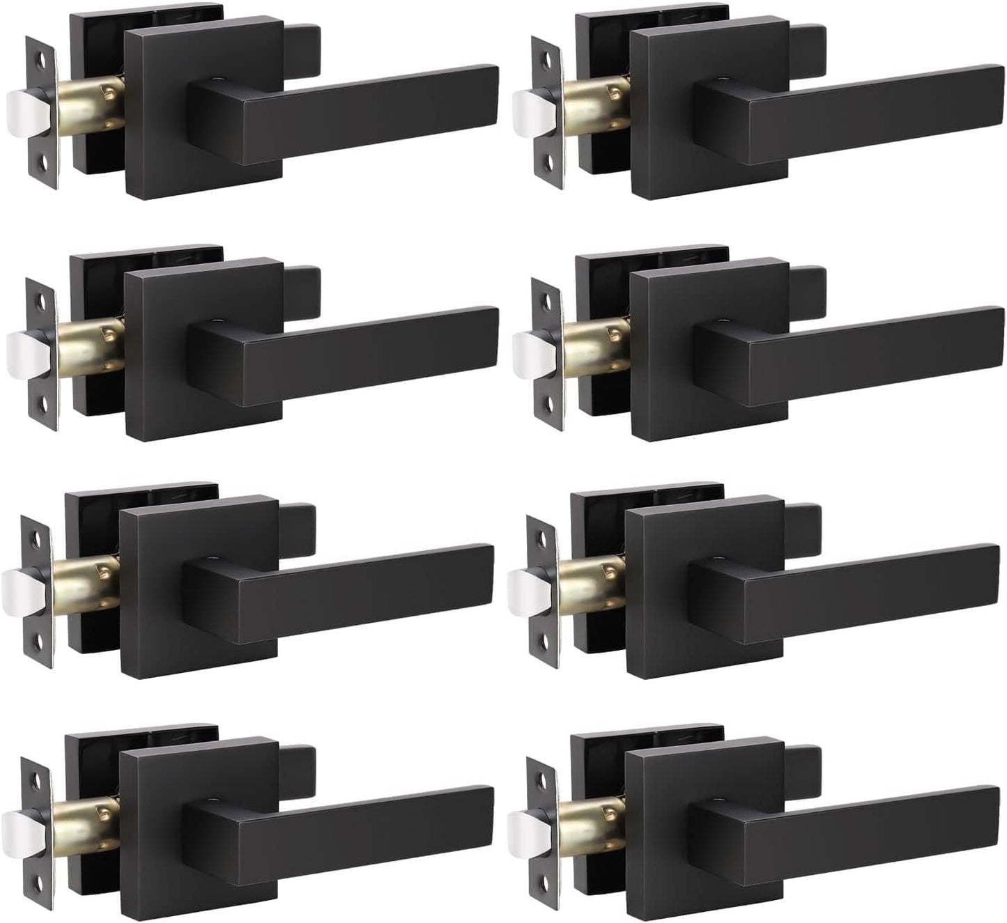 KNOBWELL 8 Pack Door Handles Black, Passage Lever Door Handles, Heavy Duty Closet Hallway Interior Door Knobs, Reversible for Left and Right