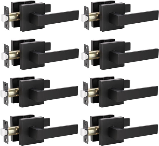 KNOBWELL 8 Pack Door Handles Black, Passage Lever Door Handles, Heavy Duty Closet Hallway Interior Door Knobs, Reversible for Left and Right