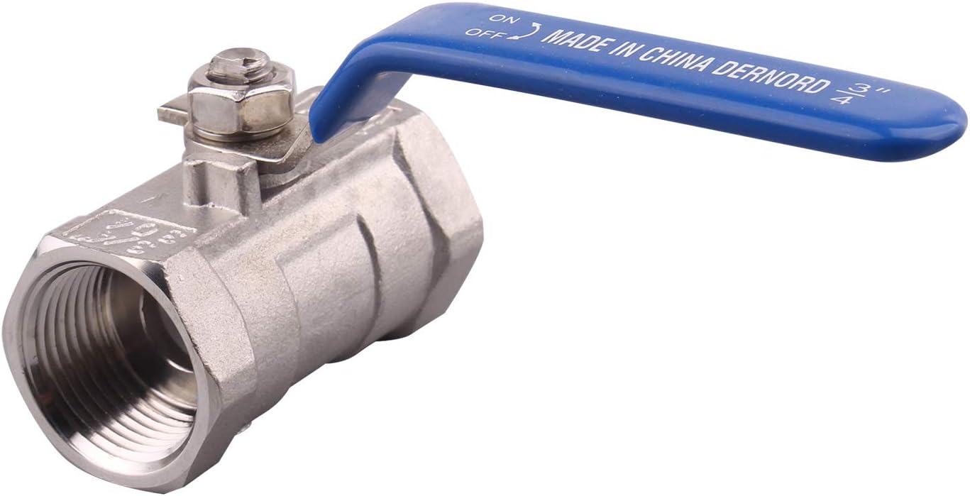 DERNORD Stainless Steel Ball Valve 1PC Type NPT Standard Port for Water, Oil, and Gas (3/4 Inch Ball Valve)