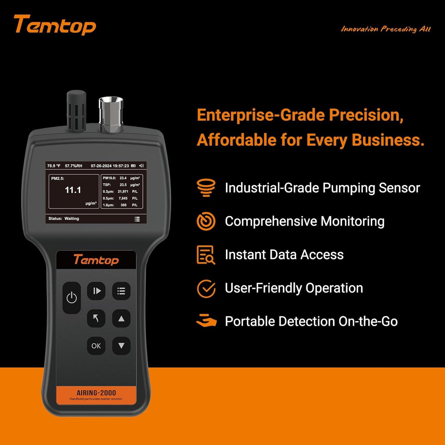 Temtop Handheld Particle Counter 0.3µm, 0.5µm, 1.0µm Particulate Monitor PM2.5, PM10, TSP, Temp & Humidity Detector