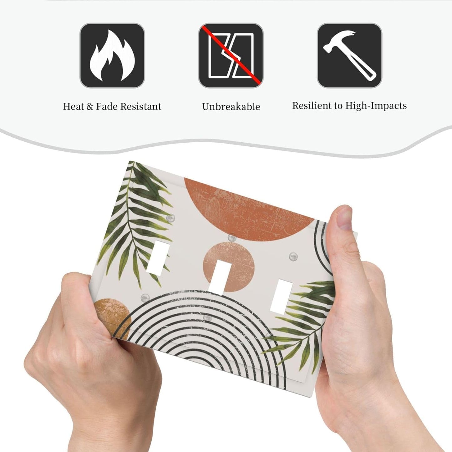 Beautiful Boho Mid Century Large Archs Sun Leaves Plants Decorative Switch Plates 3 Gang Wall Plate Triple Toggle Light Switch Cover Faceplate Electrical Wall Panels for Bedroom Living Room Decor