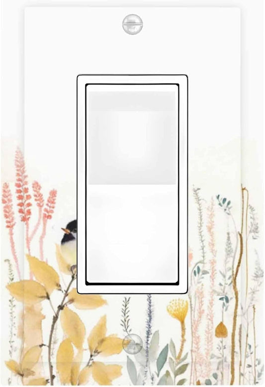 Decorative Outlet Covers Colorful Floral Watercolour Cuddly Bird 1 Gang Single Rocker Light Switch Cover Plate Wall Plates Gfci Faceplate For Bed Room Living Room Decor