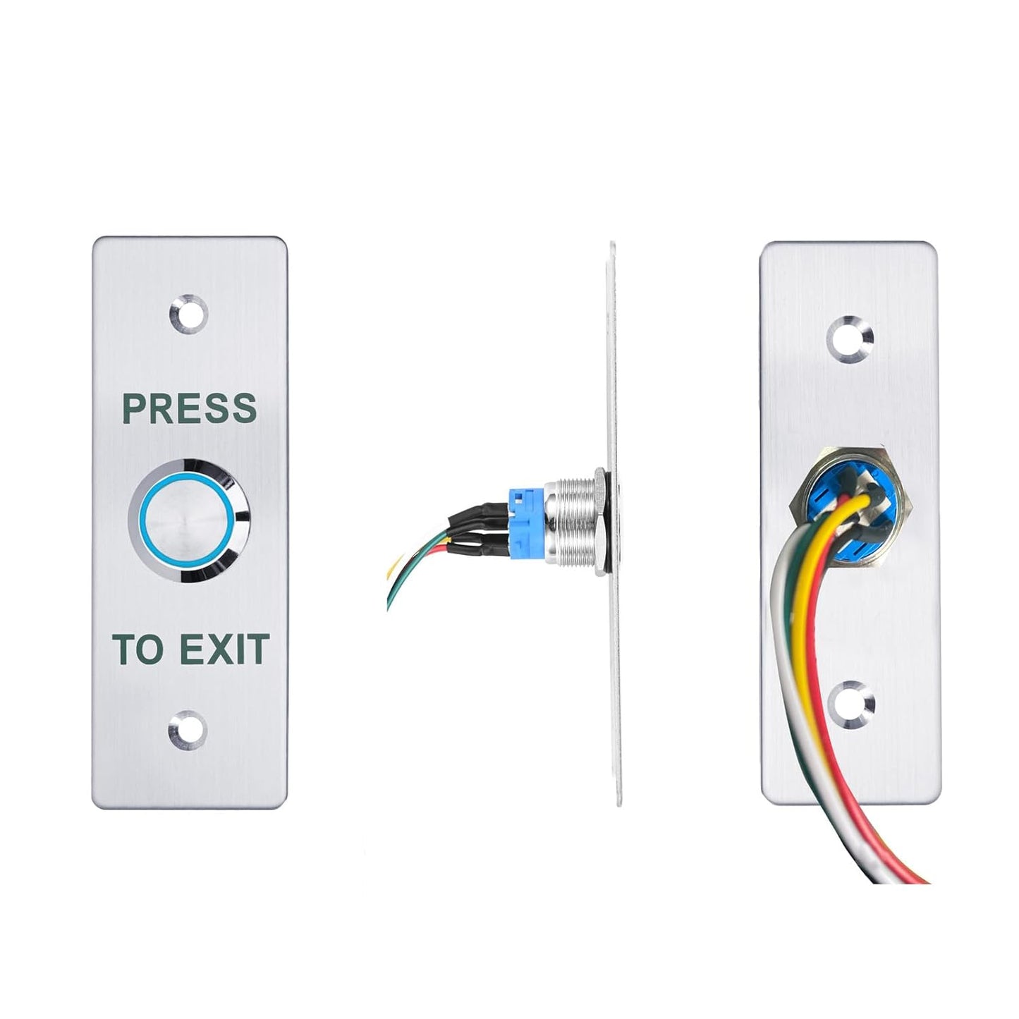 Push to Exit Button，12V DC Push to Exit Switch with LED Light, IP67 Waterproof,NC/NO/COM Outputs, Surface Mount Request-to-Exit Device for Access Control Systems (115X40-B)