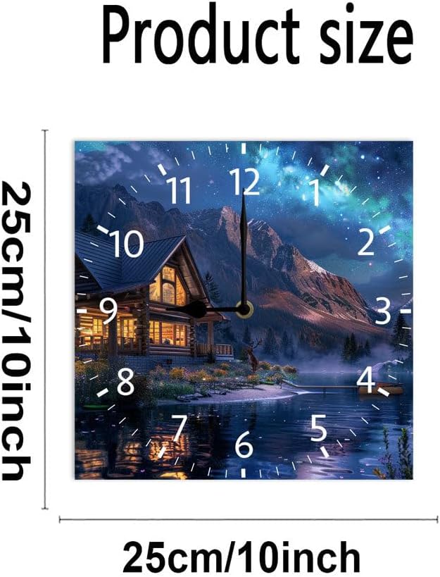 10 in Moon Cabin Retreat -269 Wood Wall Clock – Digital Time Display, Smart Home Compatible for Bedside or Workspace
