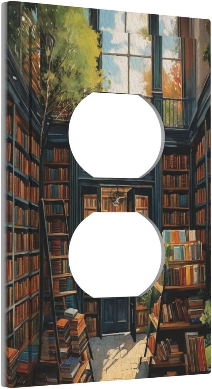 Library With A Lot Of Books Light Switch Cover 1 Gang Outlet Plate Single Duplex Wall Plate Covers Decorative Switchplate Covers Electrical Faceplate for Home Decor