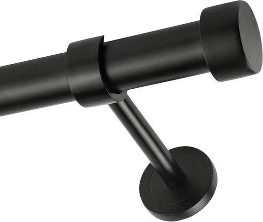 Matte Black Curtain Rod, Adjustable Curtain Rods for Windows 48 to 84 with three Heavy Duty Modern Design Long Brackets included, Matte Black 1 inch Expandable Rod