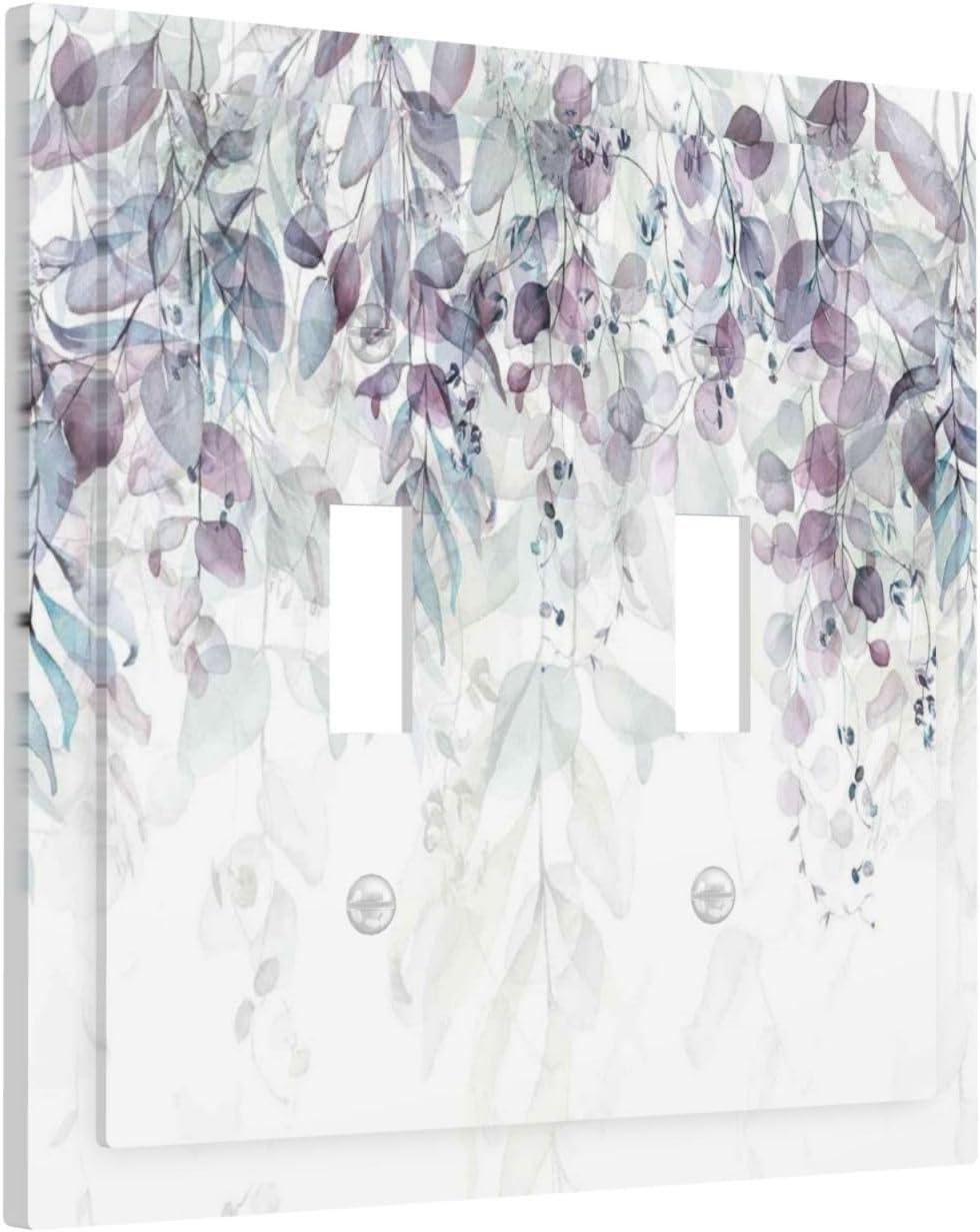 Hazy Leaves Ivy Nature Plants Eucalyptus Leave Decorative Switch Plates 2 Gang Double Toggle Outlet Light Switch Cover Wall Plate Electrical Faceplate for Bedroom Home Decor
