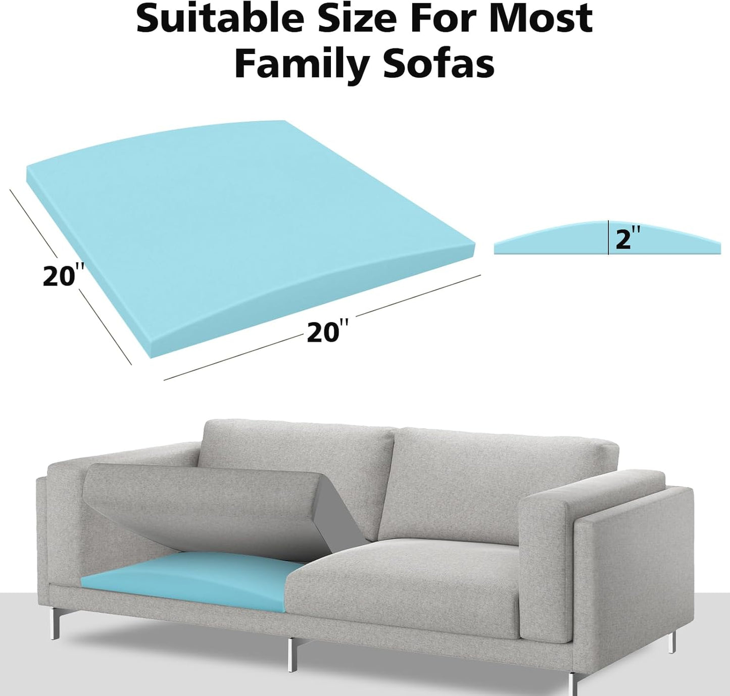 Couch Cushions Support for Sagging Seat 20"X 20"Insert padsSupports Board Sofa Furniture seat Cushion Under Sag Repair, Curved High Density Foam Replacement for Sectional Loveseat Chair Blue Set of 1