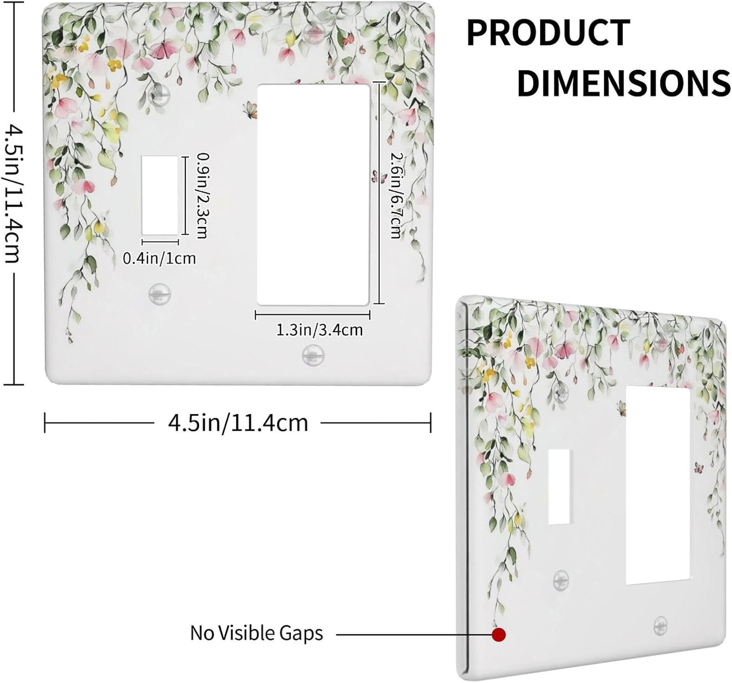 Watercolor Flowers Vine Colorful Butterfly Floral Outlet Covers 1 Toggle 1 Rocker Combination Decorative Wall Plate Electrical Switch Plates Light Switch Cover Plate For Bed Room Living Room Decor