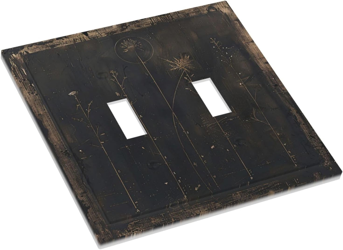 Decorative Switch Plate Covers Black And White Dandelion Art Vintage Wood Grain 2 Gang Double Toggle Light Switch Cover Plate Electrical Wall Plate Outlet Cover for Farmhouse Cabin Decor