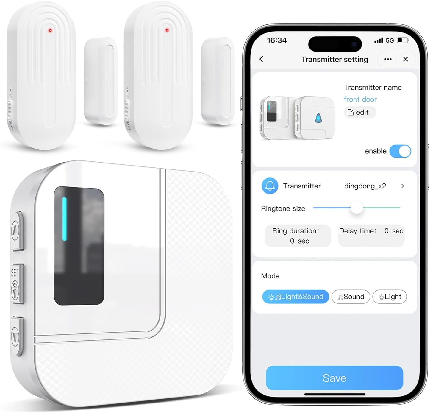 Door Chime,Sanjie WiFi Door Sensor Open Chime When Entering for Business/Home/Store/Office Alert Your Phone,Alarms for Kids Safety,500 FT Range,20 Ringtones,2 Sensors 1 Receiver