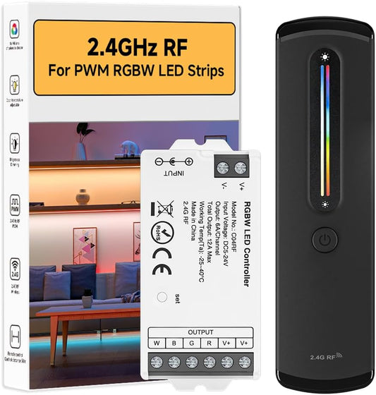 BTF-LIGHTING RC09RFB & C04RF RF 2.4GHz Wireless Tuya Controller Kit Magnetic Wall-Mounted, Dim Brightness/Color,Touch Slide Control for PWM(+ R G B W) 5PIN SMD FCOB RGBW LED Strip DC5V DC12V DC24V