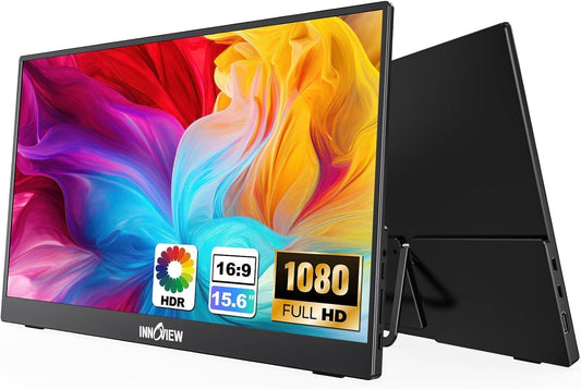 InnoView 15.6'' Portable Monitor for Laptop FHD 1080P USB-C Travel Monitors Built-in 90° Adjustable Stand Without Bag, HDR IPS Portable Laptop Monitor for MacBook PC Phone Xbox PS4/5 Switch