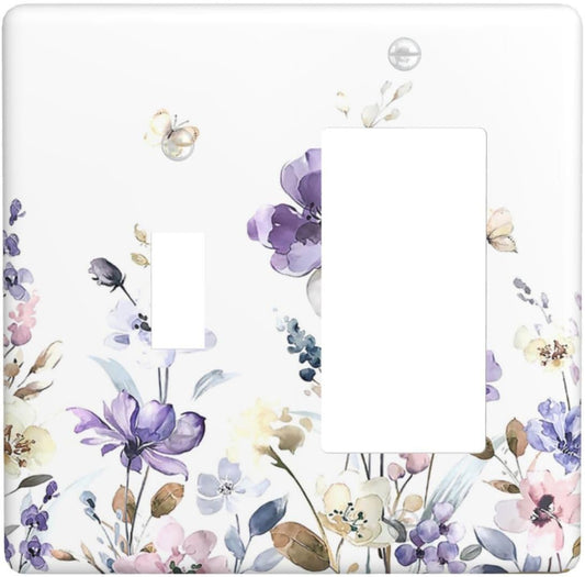 Outlet Covers Purple Floral Lilac Watercolor Flower Leaves Butterfly Wildflower 1 Toggle 1 Rocker Combination Decorative Wall Plate Light Switch Cover Plate Electrical Switch Plates for Bedroom Home