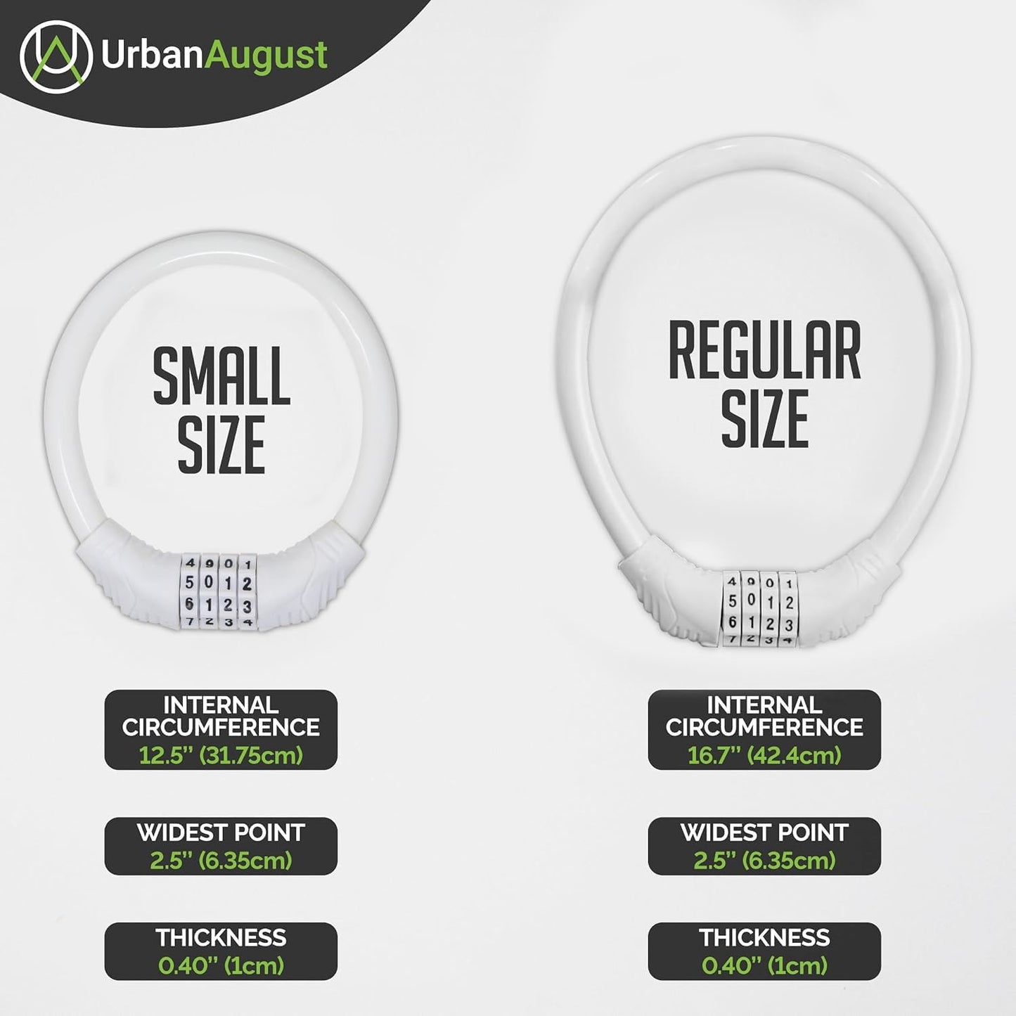 Urban August Original Fridge Lock: Multi-Functional Cable Combination Lock, for French-Door Refrigerators and Cabinets (Small, White - Two Pack)