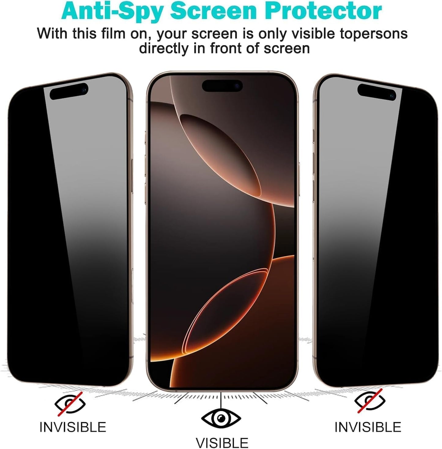 3 Pack for iPhone 17 Privacy Full Screen Protector +2 Camera Lens Protector 9H+ Tempered Cover Glass Military Grade Shatterproof Anti Spy Auto Installation kit