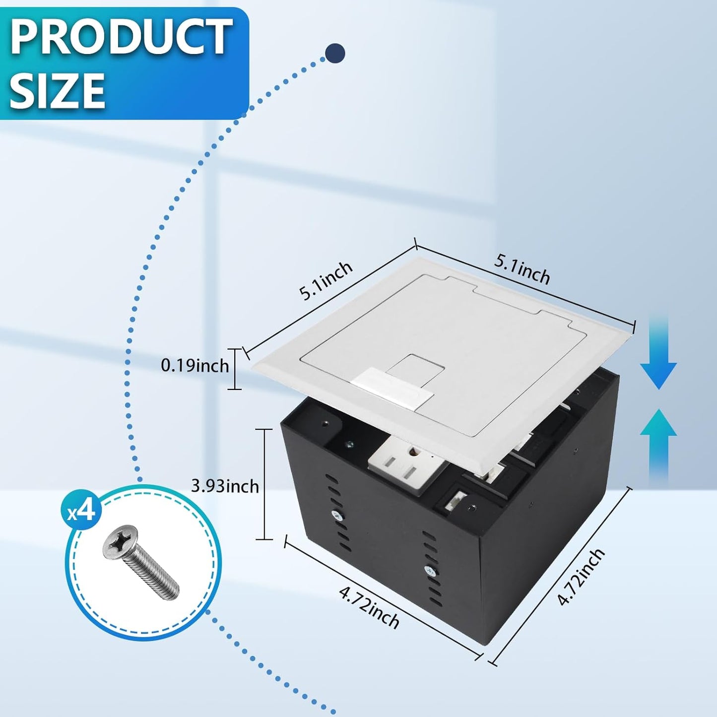 KYHSHJ Recessed Flat Hidden Socket Kit with 2 * 15A Receptacle，4.8A 1 USB-A Ports &1 USB-C Port+3-Port RJ45 Datacom Receptacle.Internal Height Adjustable，Corrosive Resistant Hardware,Silver