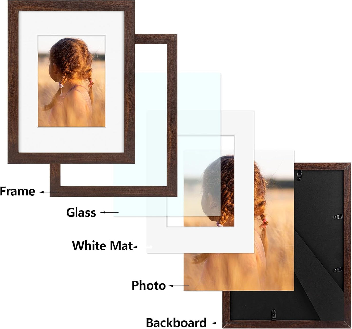 Golden State Art, 9x12 Picture Frame with Mat for 6x8 - High Definition Glass Wall Mounting Horizontal Vertical Display (Brown, 1 Pack)