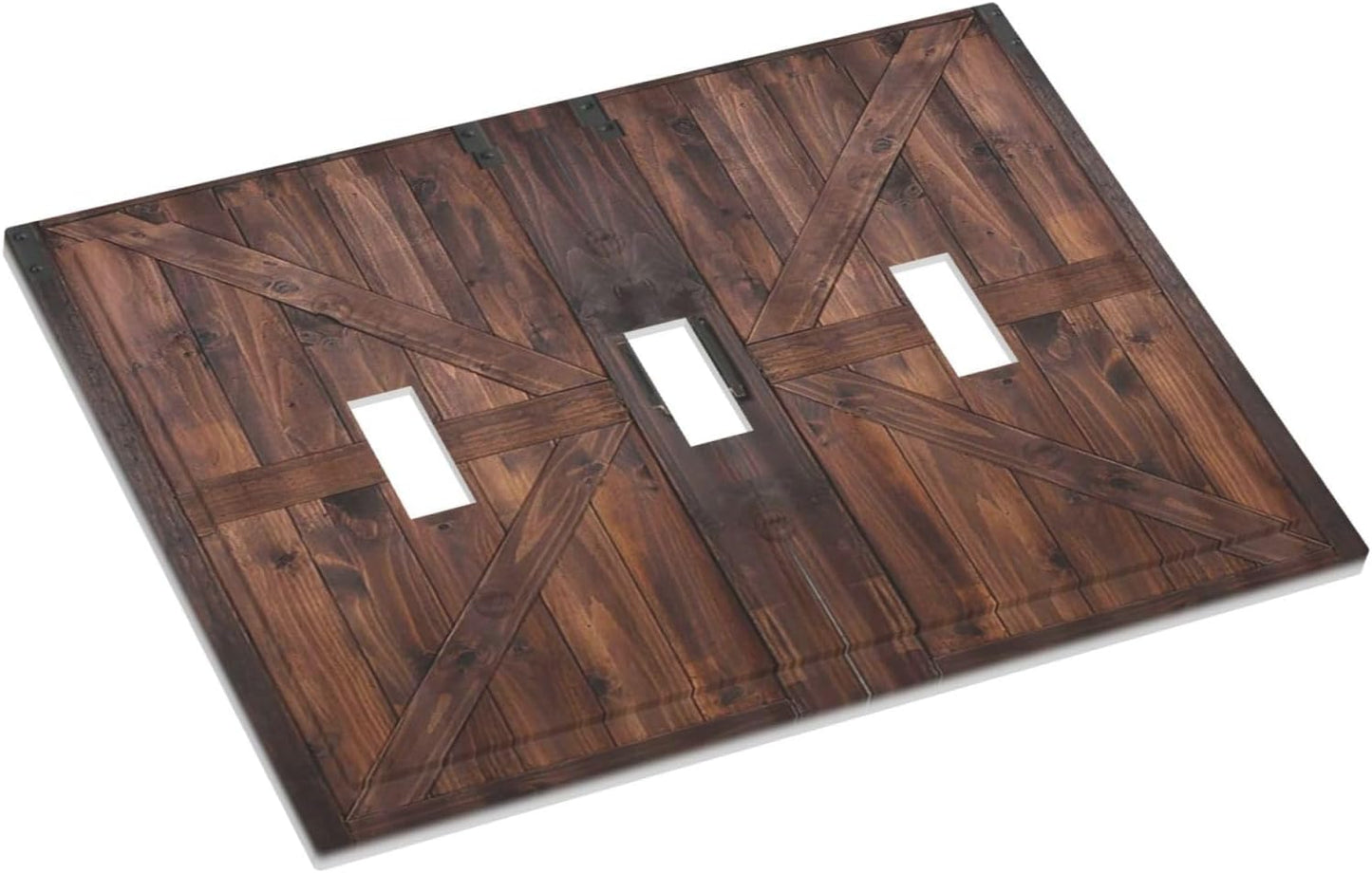 Decorative Light Switch Cover Plate Vintage Brown Farmhouse Barn Door 3 Gang Wall Plates for Electrical Outlets Triple Toggle Switch Plate Covers Outlet Covers Faceplate for Bedroom Home Decor