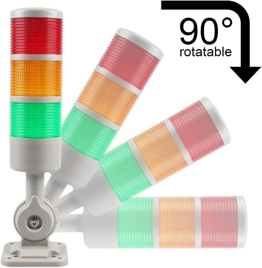 Led Signal Tower Stack Lights, Industrial Signal Warning Lights, Column Tower Lamp Andon with Rotatable Base, Steady Flashing Light Switchable,12V 24V DC(1-Layer, no Buzzer)