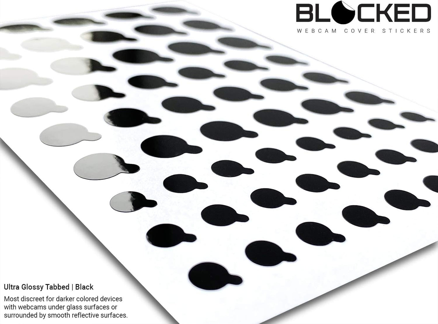 BLOCKED Stackable Webcam/Camera Vinyl Covers | 57 TabbedLow-Tack Restickable Webcam Sticker | Multiple Sizes | Black 57-Pack Tabbed (Ultra Glossy)