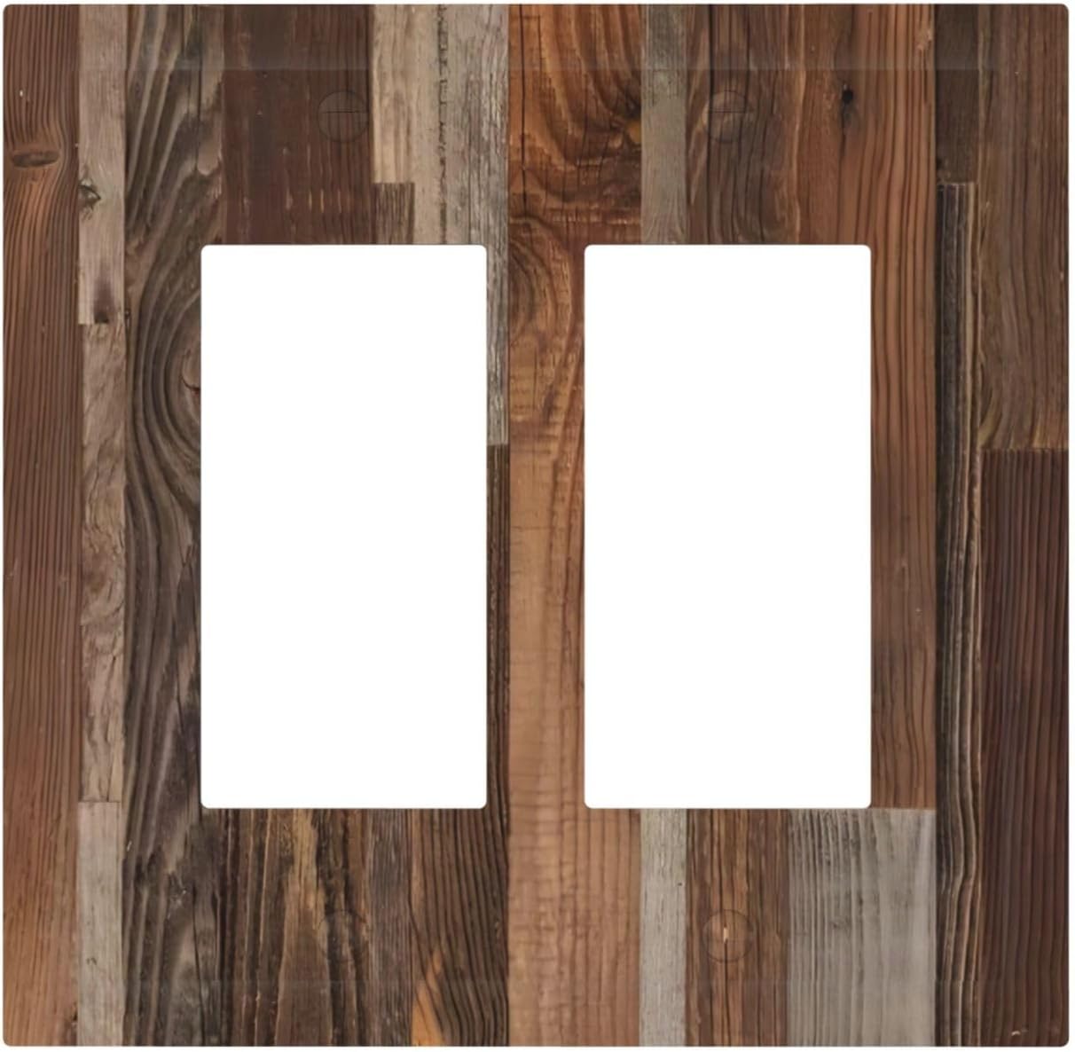 Vintage Brown Wooden Boards Print Wood Grain Decorative Outlet Covers 2 Gang Double GFCI Rocker Electrical Wall Panels Light Switch Cover Plate for Farmhouse Home Decor