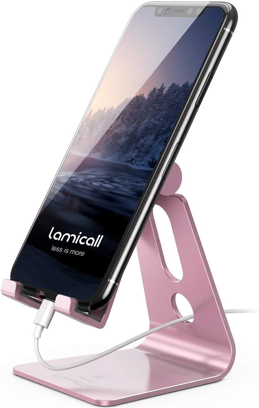 Lamicall Pink Phone Stand, Desk Accessories - Rose Gold Pink Cell Phone Holder, Office Decor, Office Desktop Accessories, Suitable for iPhone 16 15 14 13 Pro Max, 4-8'' Phone