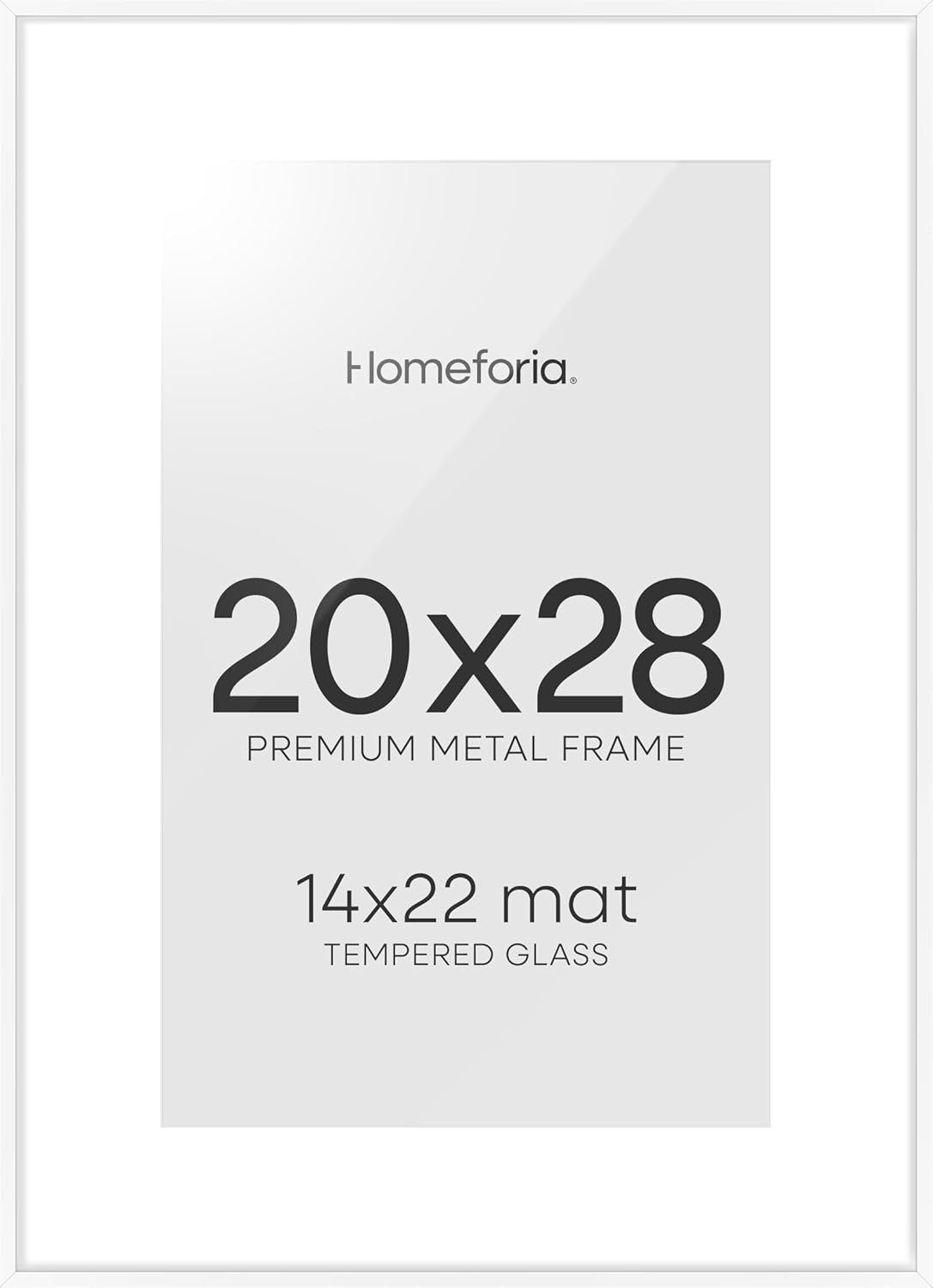 Homeforia 20 x 28 Picture Frame White, High End Metal 20x28 Poster Frames with Mat 14x22 for Photo, 20 x 28 White Frame Matted to 14 x 22 Print, 28x20 Hanging Frame, Tempered Glass, Wall Kit, Set of 1