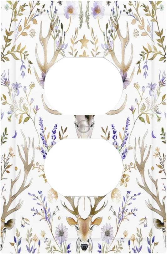 Outlet Covers Gothic Retro Floral Damask Elk Wild Flower 1 Gang Duplex Light Switch Cover Decorative Switch Plates Electrical Receptacle Faceplate Wall Plate For Bed Room Living Room