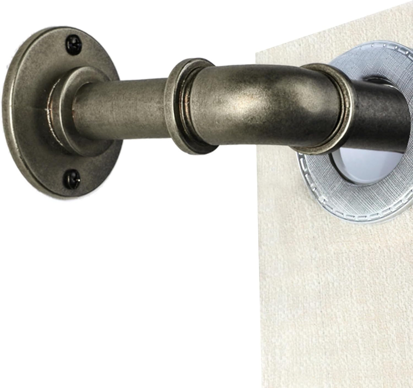 Industrial Curtain Rods for Windows 18 to 120 Inches Adjustable Length, 1 Inch Diameter, with Aluminium Finials (Antique Silver, 18” to 120”)