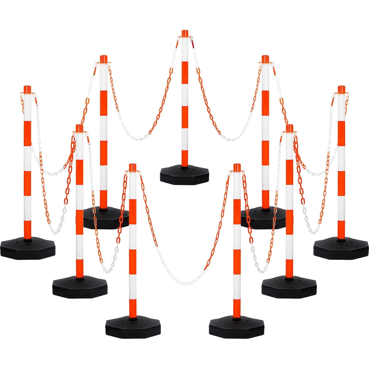 Amylove 9 Packs Traffic Delineator Post Cone with Base, Traffic Cones Safety Cones Caution Cones Plastic Stanchion Chain Safety Barriers with 6.6 Feet Link Chain and S Hooks for Parking Lot (Orange)