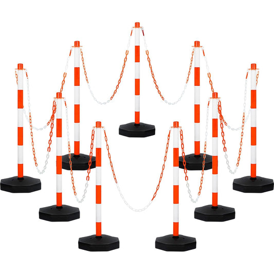 Amylove 9 Packs Traffic Delineator Post Cone with Base, Traffic Cones Safety Cones Caution Cones Plastic Stanchion Chain Safety Barriers with 6.6 Feet Link Chain and S Hooks for Parking Lot (Orange)