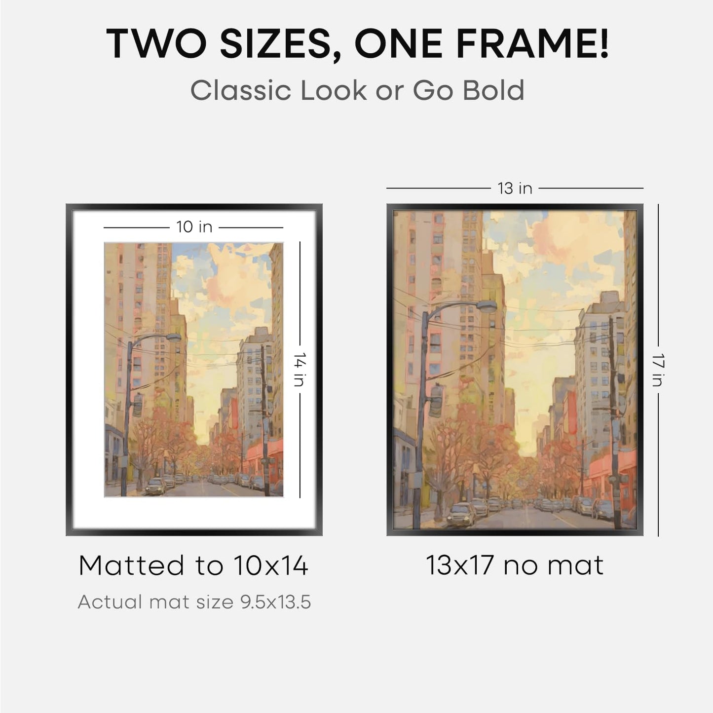 Homeforia 13x17 Picture Frame Black, High End Metal 13x17 Poster Frames with Mat 10x14 for Photo, 13 x 17 Black Frame Matted to 10 x 14 inch Print, 17x13 Thin Frame, Tempered Glass, Wall Kit, Set of 1