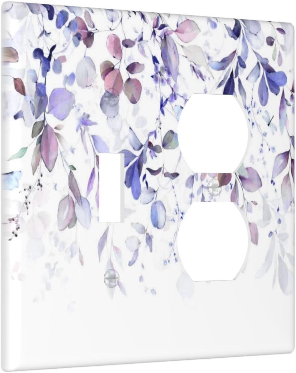 Purple Eucalyptus Watercolor Floral Rustic Leaf Wallplates 1 Toggle 1 Duplex Switch Plate Electrical GFCI Faceplate Decorative Light Switch Covers for Farmhouse Home Decor