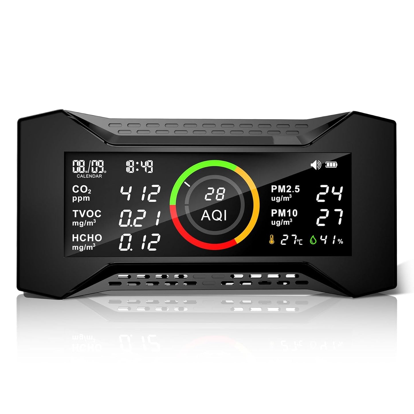 Air Quality Monitor Indoor, Simbow CF-20 8-in-1 CO2 Monitor Air Quality Tester for (PM2.5, PM10, CO2, VOC, Formaldehyde, Humidity, Temp) Air Quality Meter for Home