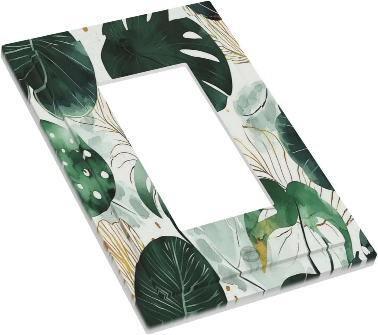 Boho Tropical Green Leaf Watercolor Banana Leaves Decorative Outlet Covers 1 Gang Single Rocker Light Switch Cover Plate Wall Plates Gfci Faceplate For Bed Room Living Room Decor