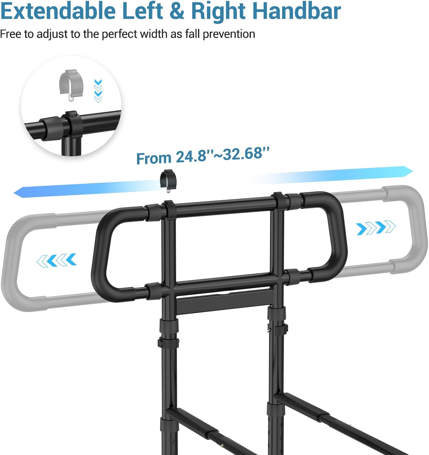 Bed Rails for Elderly Adults Safety:Adjustable Bedside Assist Rails with Storage Pockets,400LB Gravity Capacity, Non-Slip Handle, Sensor Night Light & Storage Pocket – Bed Cane & Handrail for Seniors