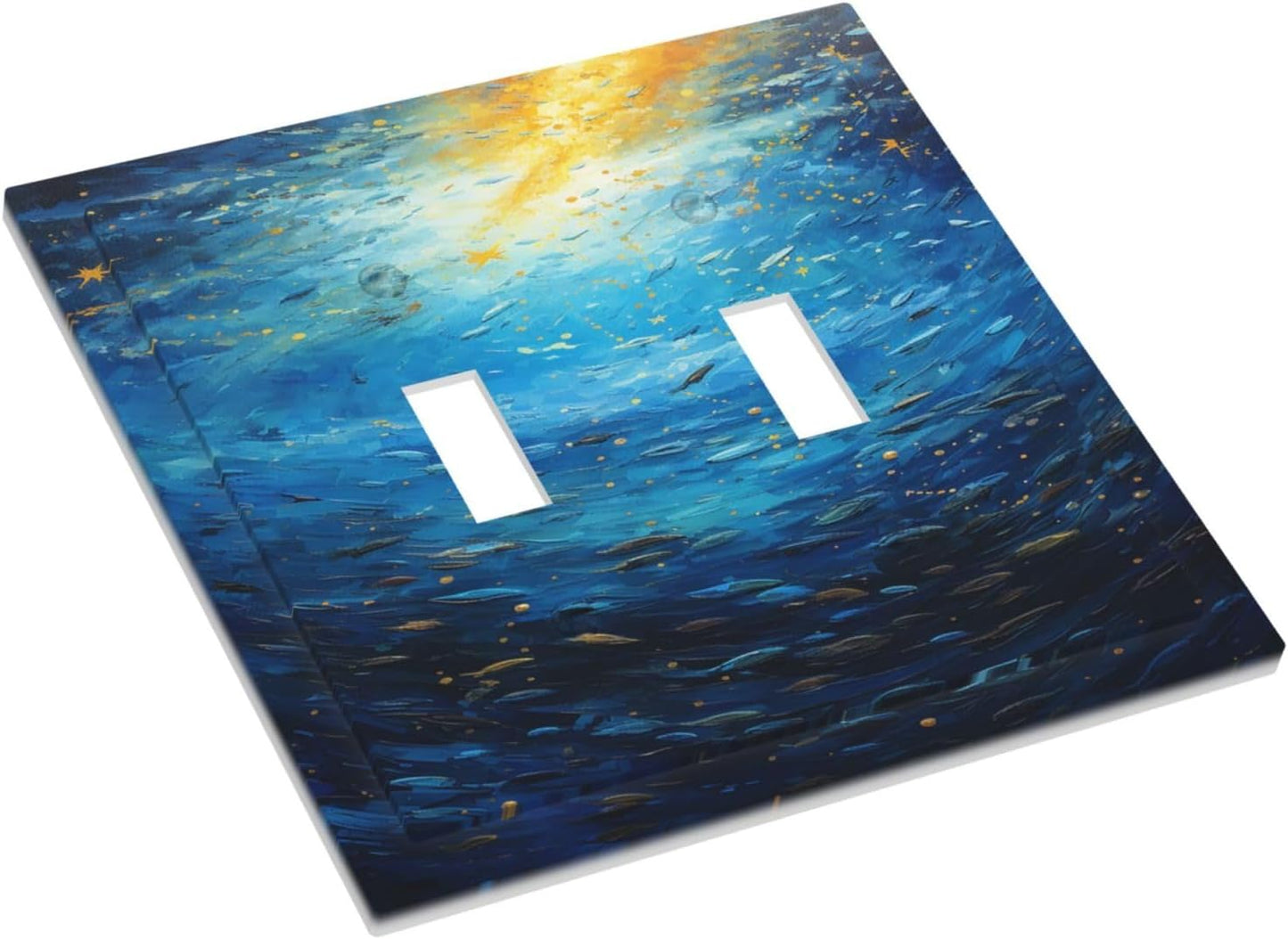 Decorative Switch Plates Dream Ocean Underwater World Fish Shoal 2 Gang Double Toggle Wall Plate Outlet Light Switch Cover Electrical Faceplate for Kids room Nursery Decor