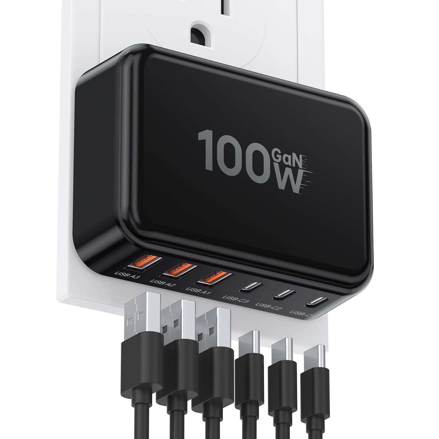 Fast Charger Block, GaN 6 Port USB C Charging Station Hub Cube, 100W Multiport Type C Wall Charger Power Strip Plug with PD 3.0+QC for iPhone 13 14 15 16 17 Pro Max XR XS 8 7, Samsung, iPad, Table