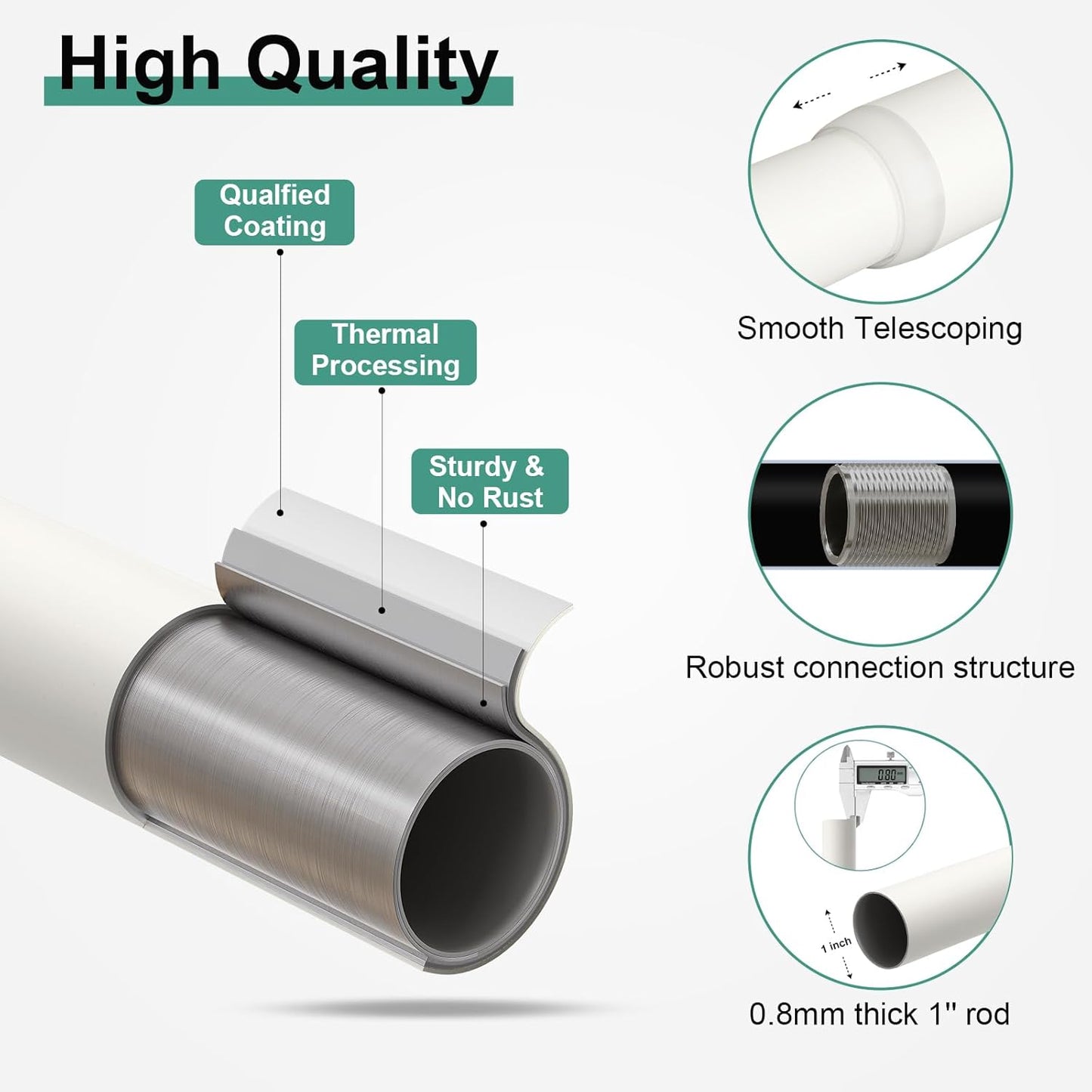 2 Pack Antique White Ball Curtain Rods for Windows 28 to 48 Inch,1 Inch Heavy Duty Adjustable Curtain Rod,Boho Decorative Drapery Rods Set with Brackets,Size:18''-60''
