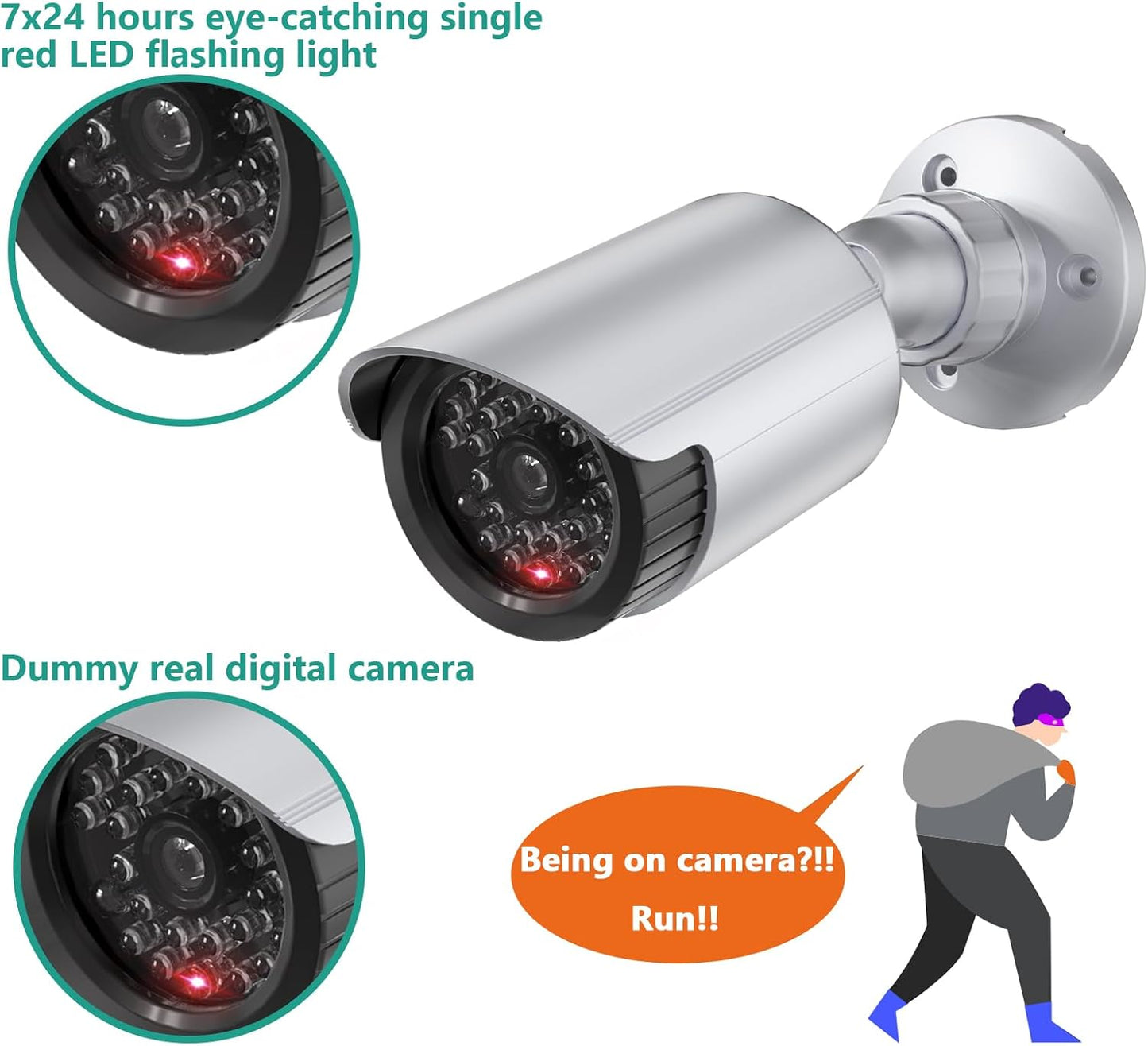WALI Dummy Fake Simulated Surveillance Security CCTV Dome Camera Indoor Outdoor with One LED Light, Warning Security Alert Sticker Decal (TC-S4), 4 Packs, Silver