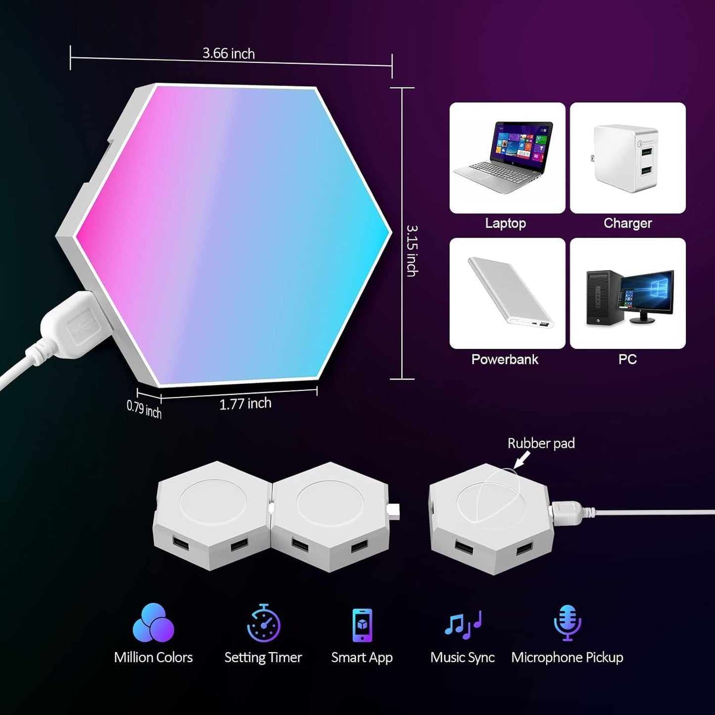 Hexagon LED Lights 12 Pack - RGB Wall Panels with Music Sync, Smart App & Remote Control, DIY Modular Hex Light for Gaming Room, Bedroom, Living Room, Wall Decor