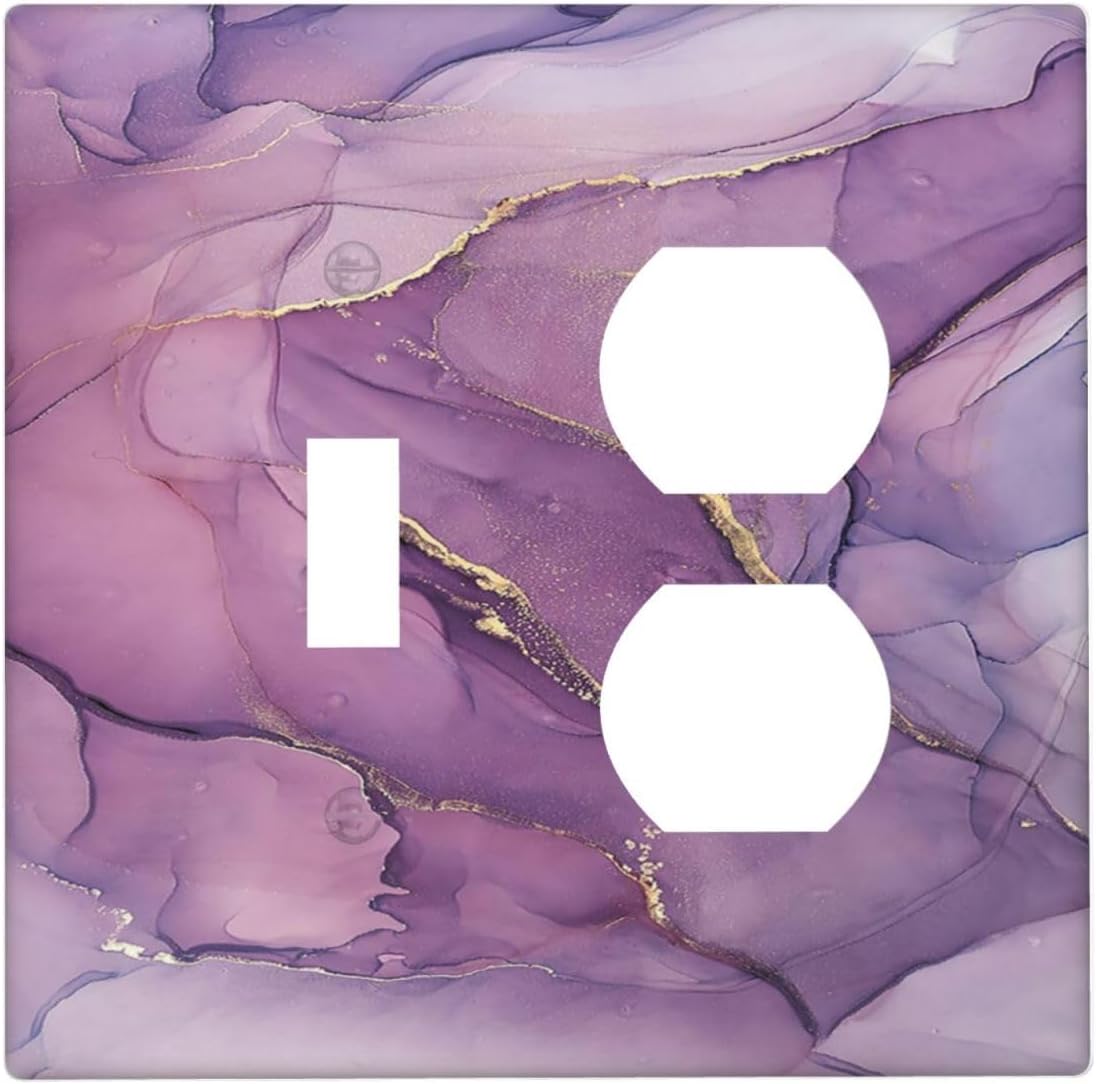 Wallplates Purple Marbling Golden Line 1 Toggle 1 Duplex Switch Plate Electrical GFCI Faceplate Decorative Light Switch Covers for living Room Bathroom Decor