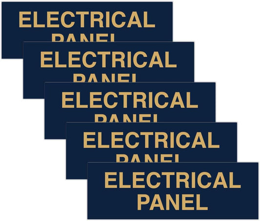 All Quality Basic Electrical Panel Sign - Fire Regulation Safety Compliance Sign - Blue/Gold - Large (5 Pack)