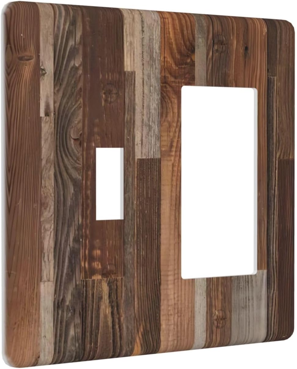 Vintage Brown Wooden Boards Print Wood Grain Outlet Covers 1 Toggle 1 Rocker Combination Decorative Wall Plate Electrical Switch Plates Light Switch Cover Plate for Farmhouse Home Decor