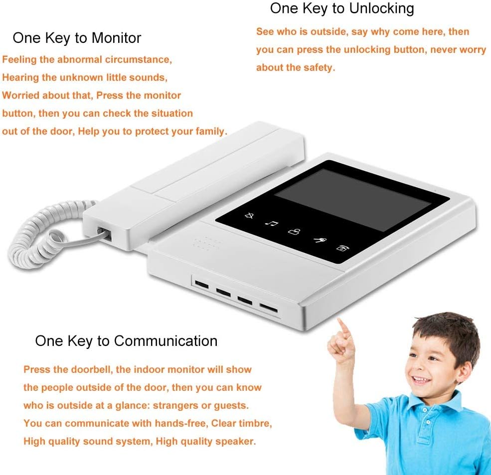 Video Door Phone System, 4.3 Inches Touch Monitor Wired Video Intercom Doorbell Kits, IR Night Vision Camera Door Intercom, Doorphone Telephone Style Indoor Outdoor for Home Villa