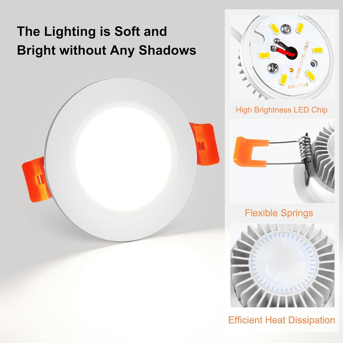 YGS-Tech 2 Inch LED Recessed Lighting, Dimmable Downlight 3W(35W Halogen Equivalent), CRI80, 5000K Daylight White Ceiling Light with LED Driver (24 Pack)