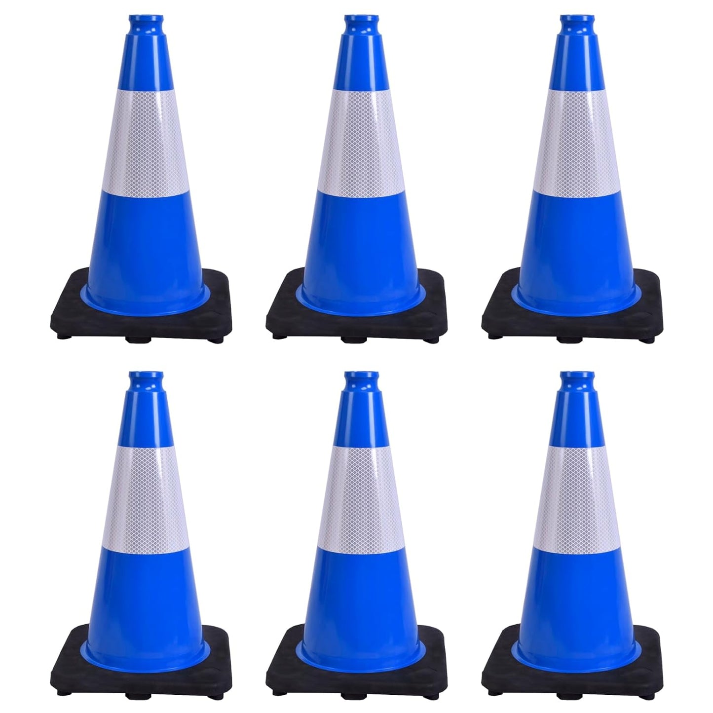 6 Pack 18 Inch Blue Traffic Cones with Reflective Stripes, Black Base Safety Cones for Parking Lots, Sports Events and Property Marking (6, Blue, 18 Inch)