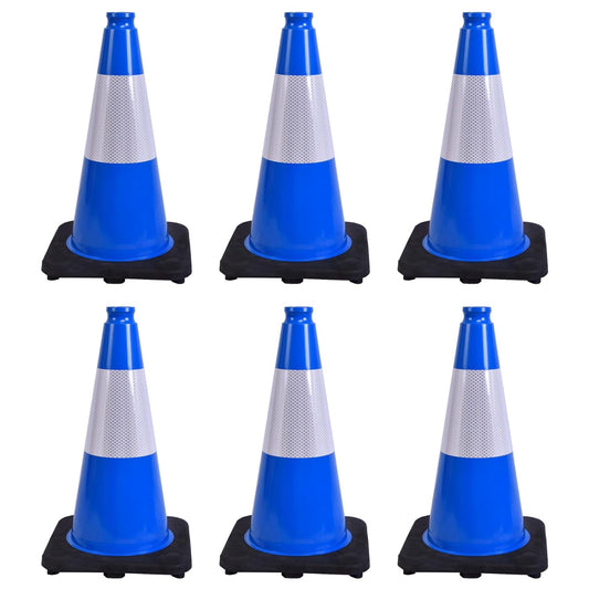 6 Pack 18 Inch Blue Traffic Cones with Reflective Stripes, Black Base Safety Cones for Parking Lots, Sports Events and Property Marking (6, Blue, 18 Inch)